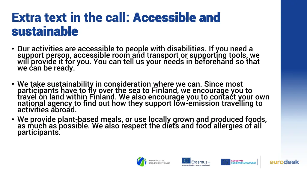 extra text in the call accessible and sustainable