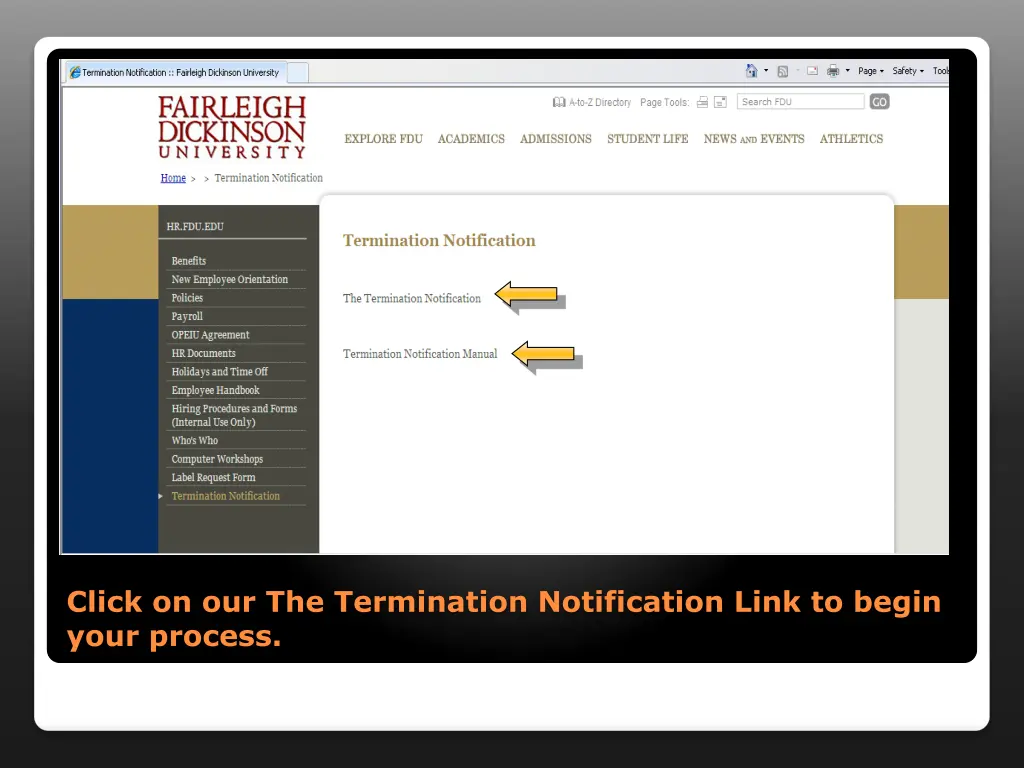click on our the termination notification link