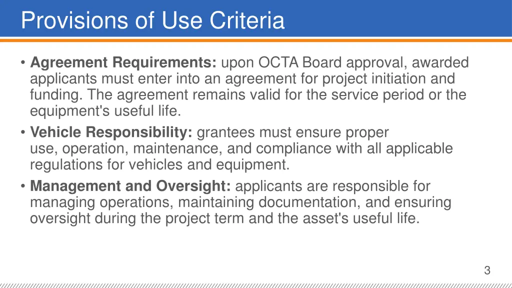 provisions of use criteria
