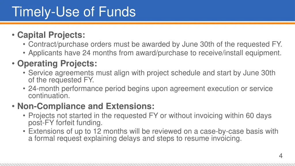 timely use of funds