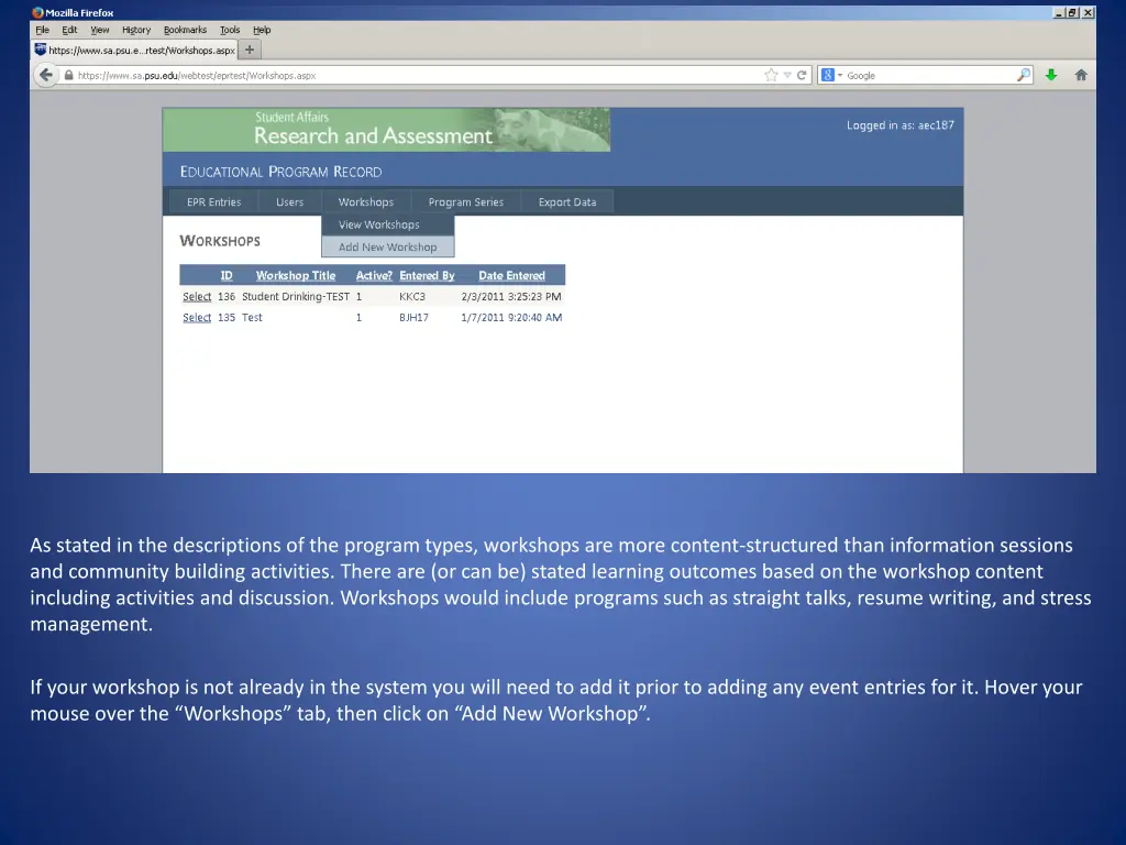 as stated in the descriptions of the program