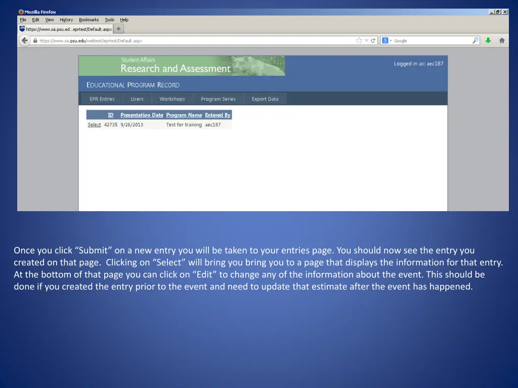 once you click submit on a new entry you will
