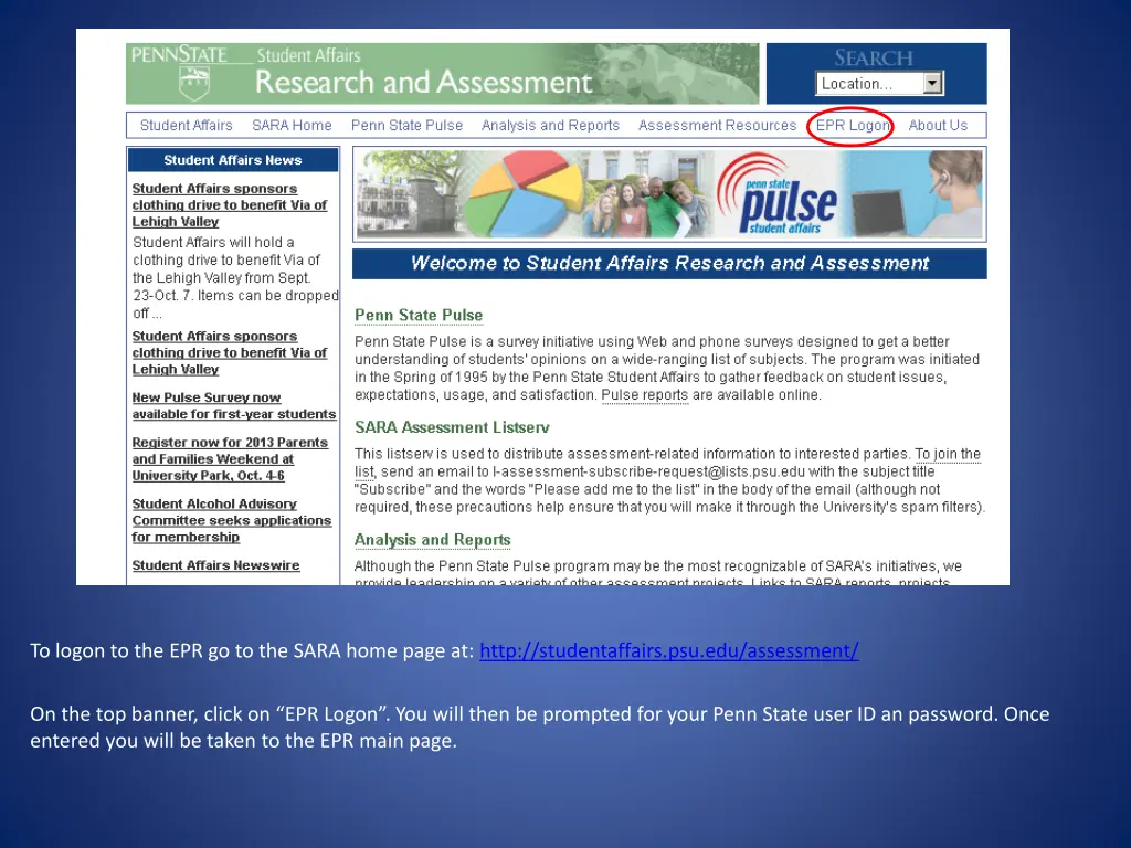 to logon to the epr go to the sara home page