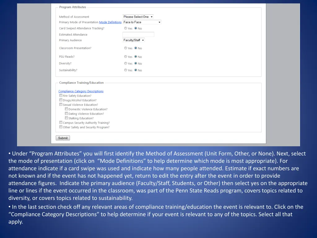 under program attributes you will first identify