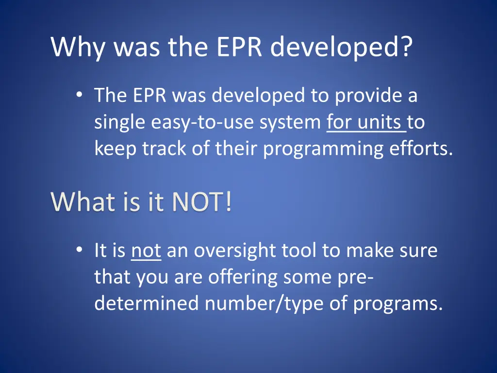 why was the epr developed