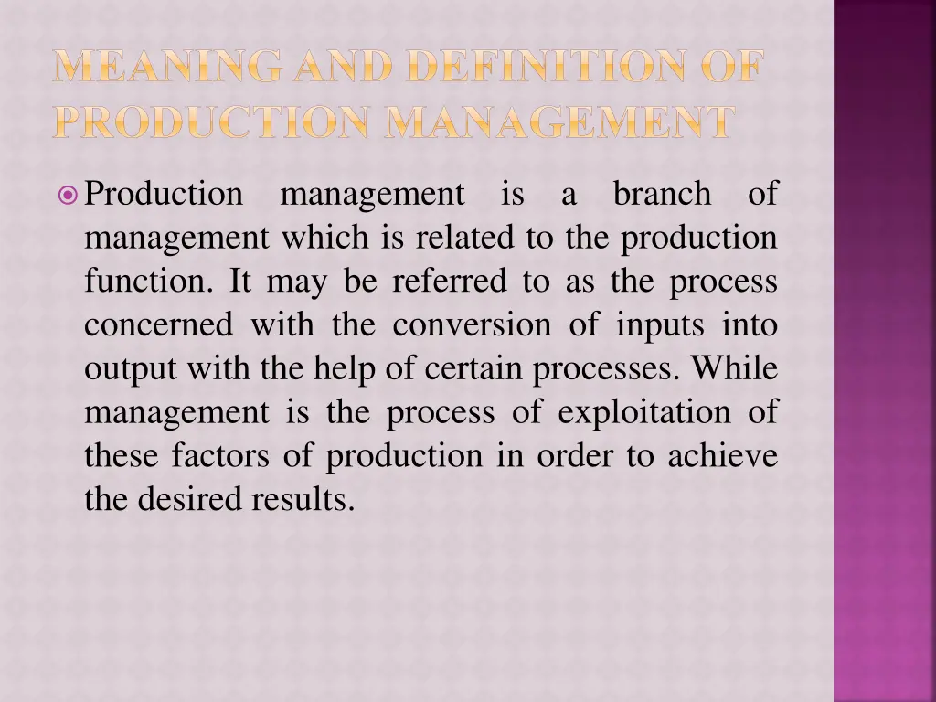 meaning and definition of production management