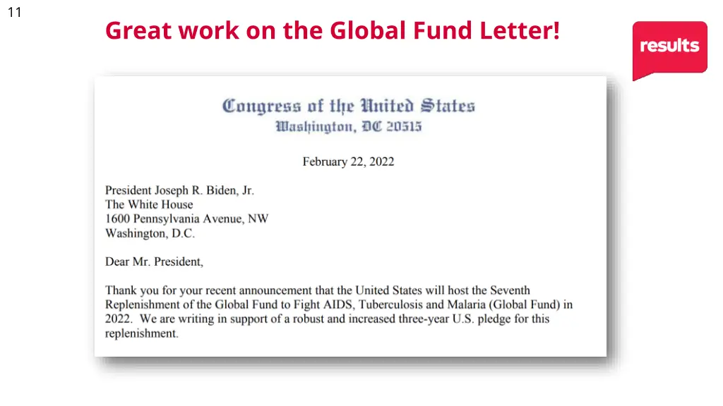 great work on the global fund letter
