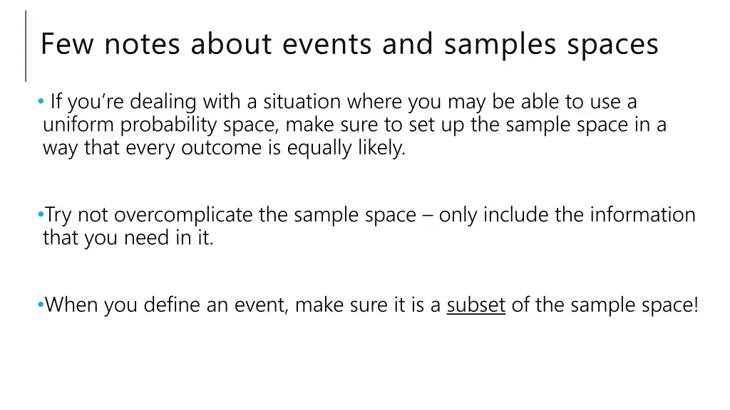 few notes about events and samples spaces