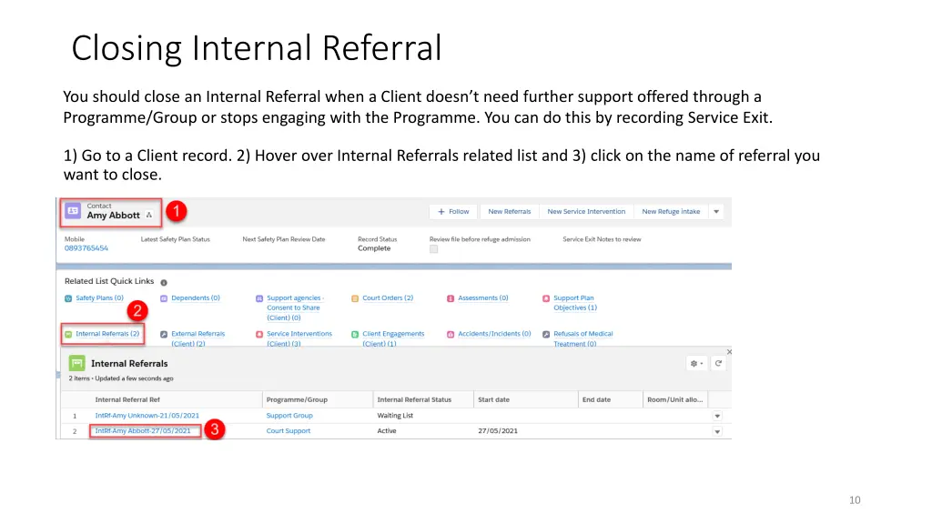 closing internal referral