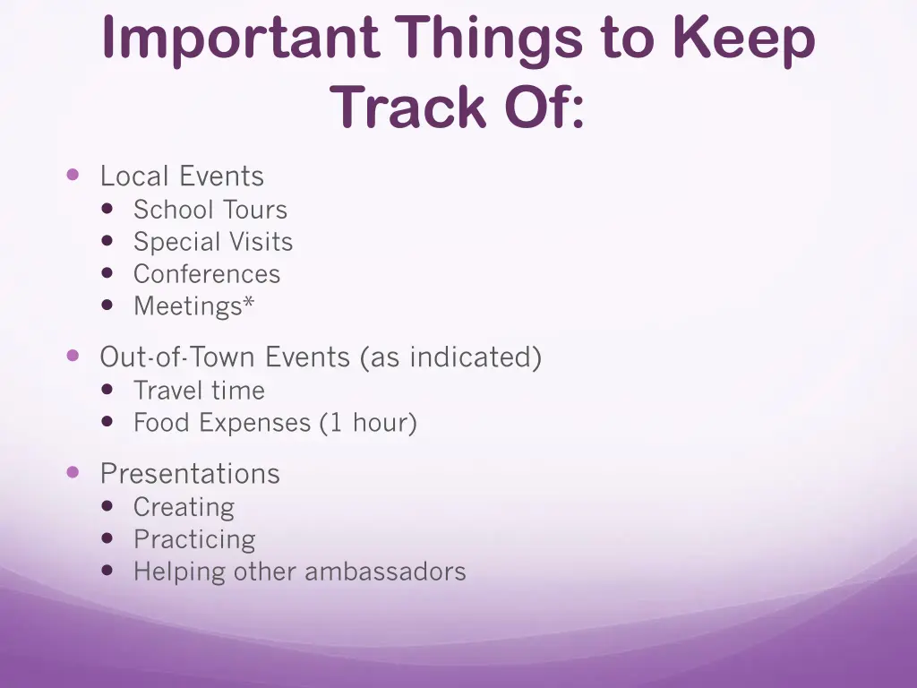 important things to keep track of
