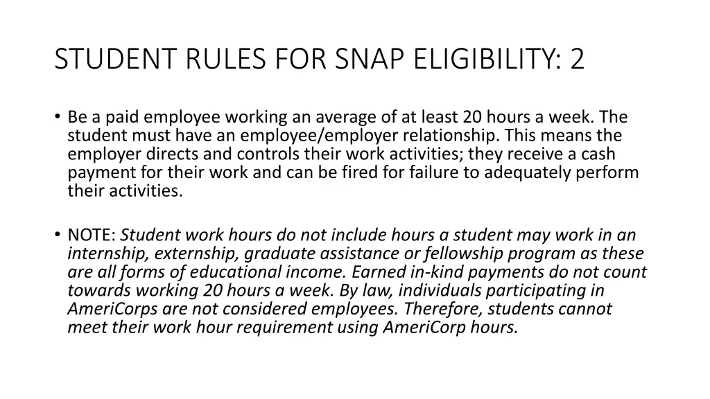 student rules for snap eligibility 2