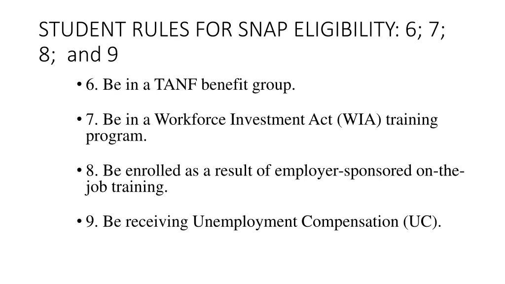 student rules for snap eligibility