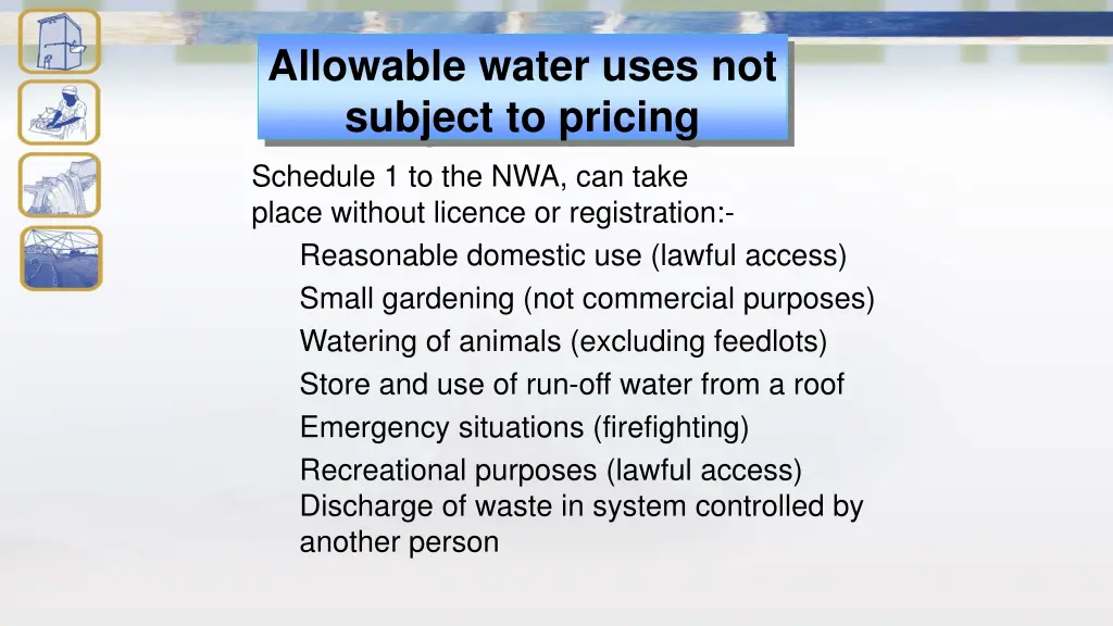 allowable water uses not subject to pricing 1
