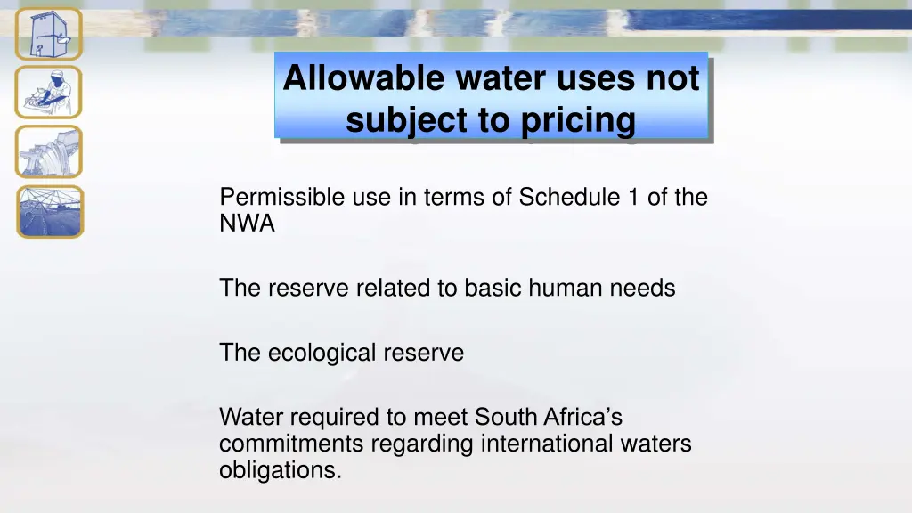 allowable water uses not subject to pricing