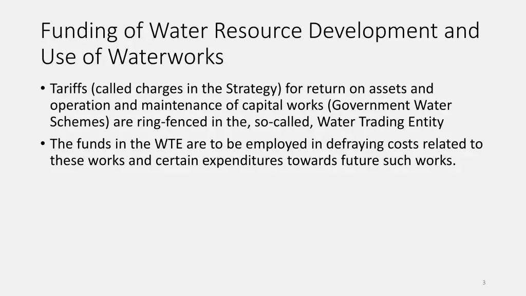 funding of water resource development