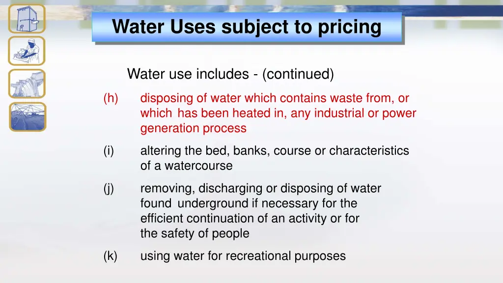 water uses subject to pricing 1