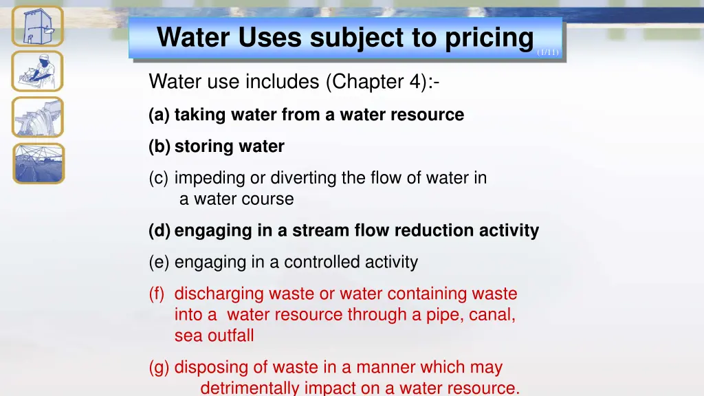 water uses subject to pricing