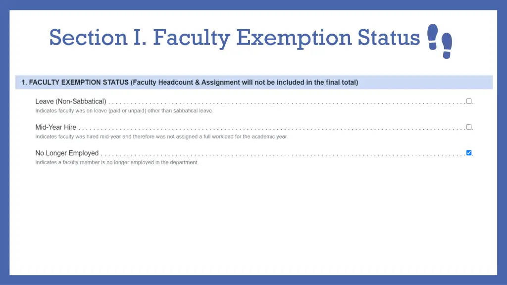 section i faculty exemption status
