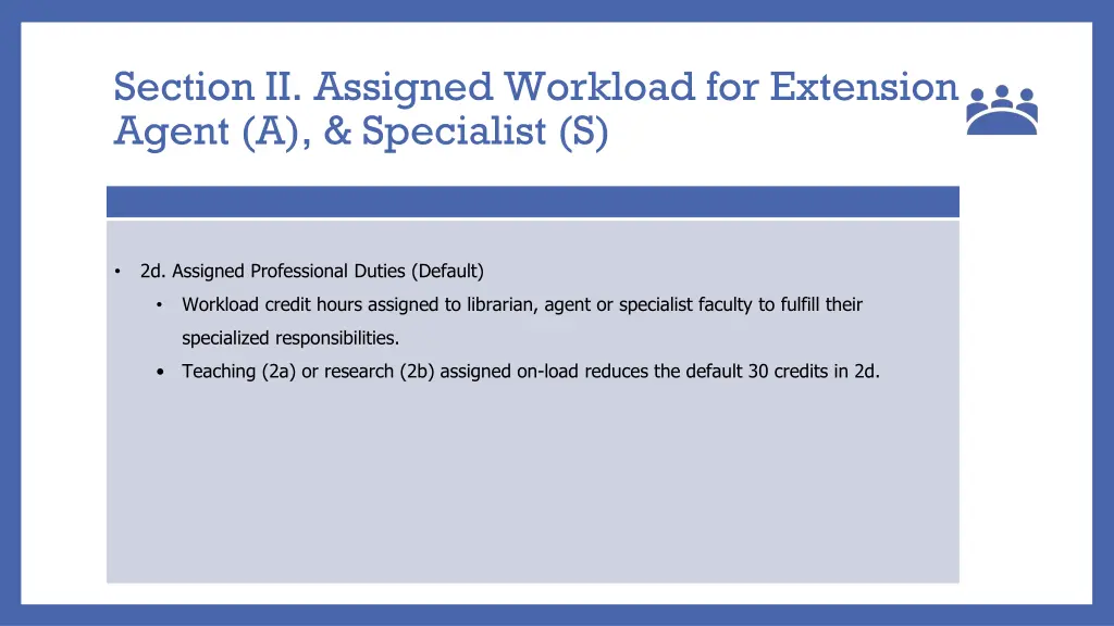 section ii assigned workload for extension agent