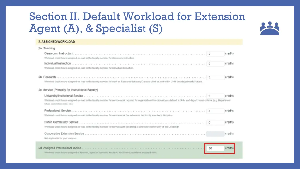 section ii default workload for extension agent