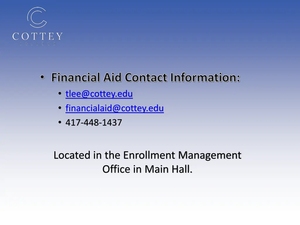 financial aid contact information tlee@cottey