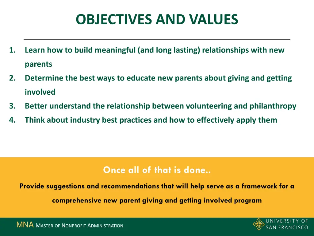objectives and values