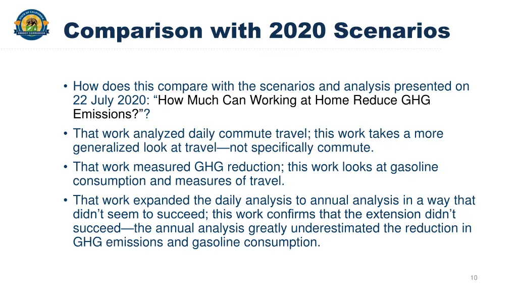 comparison with 2020 scenarios
