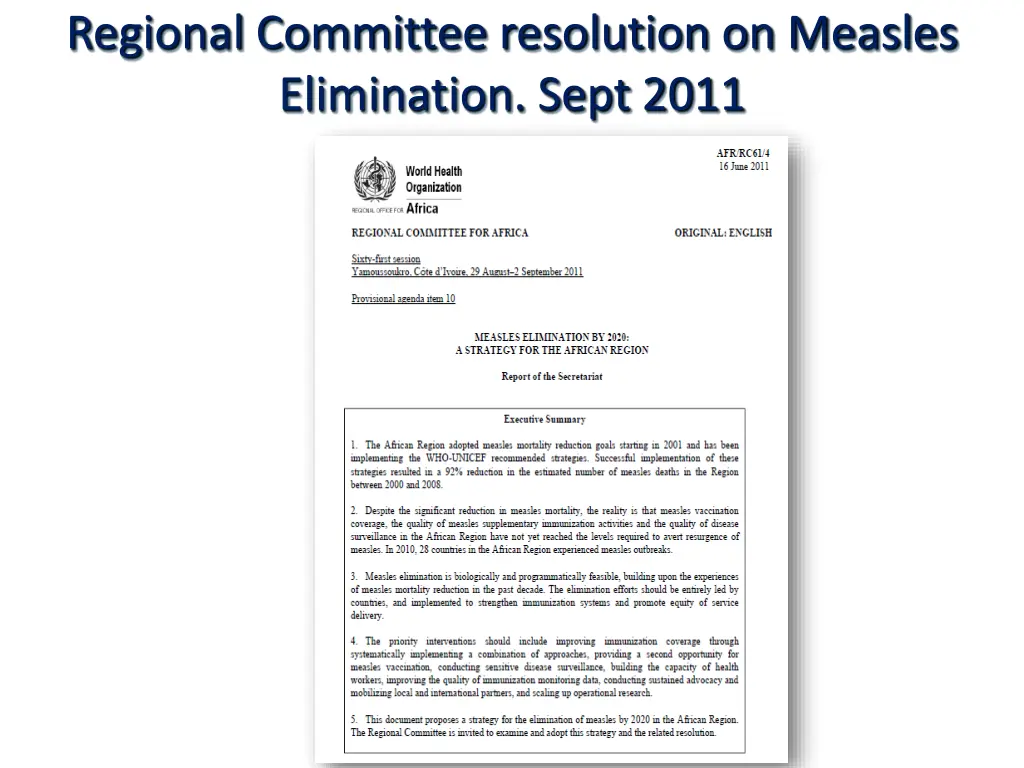 regional committee resolution on measles