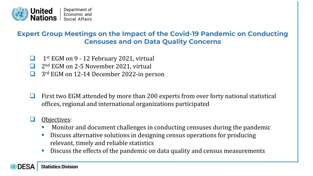 expert group meetings on the impact of the covid