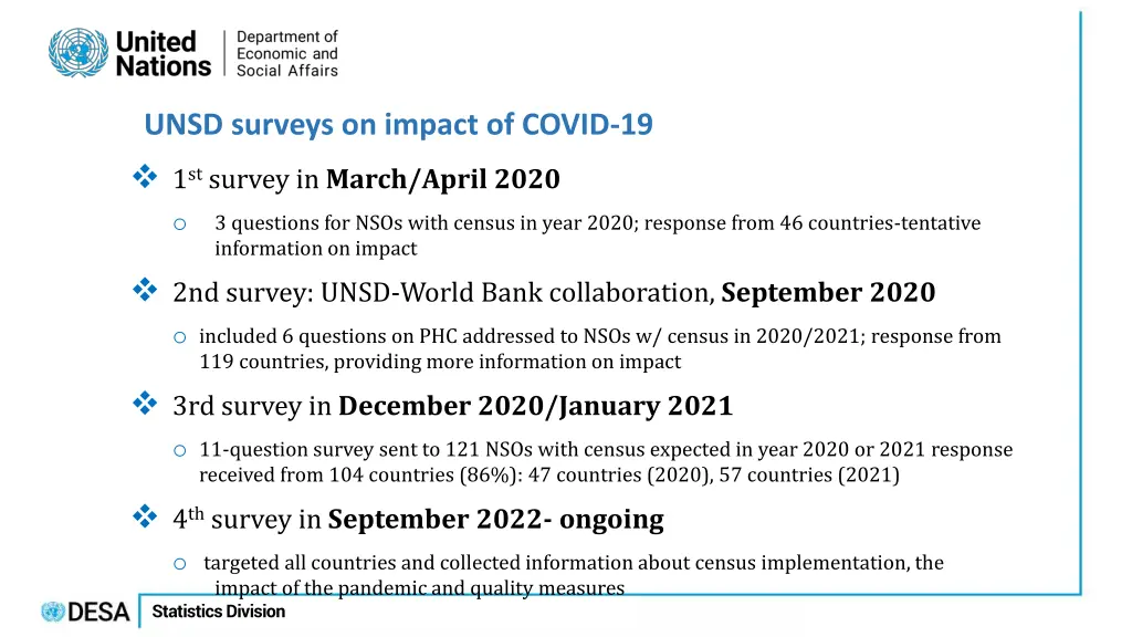 unsd surveys on impact of covid 19 1 st survey