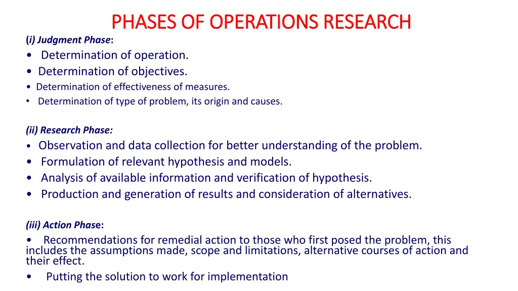 phases of operations research phases