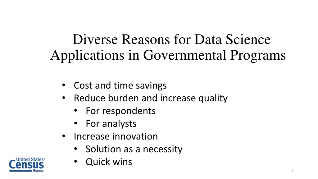 diverse reasons for data science applications