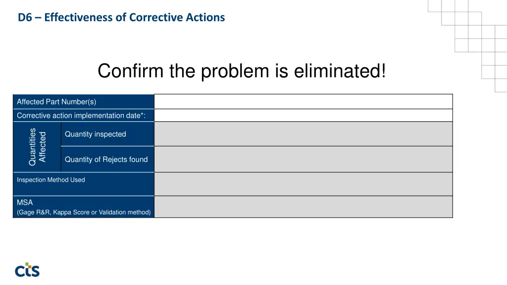 d6 effectiveness of corrective actions
