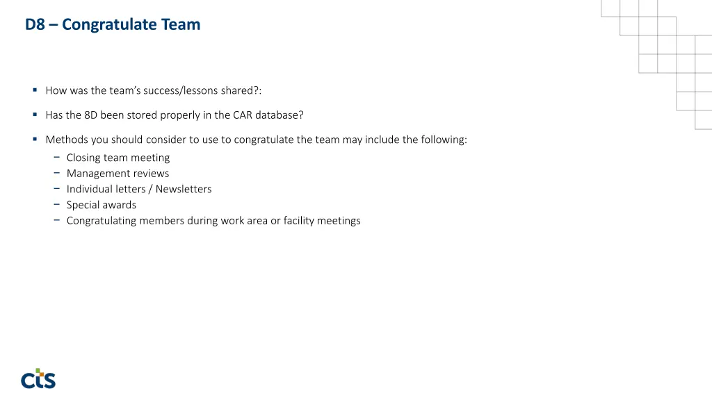 d8 congratulate team