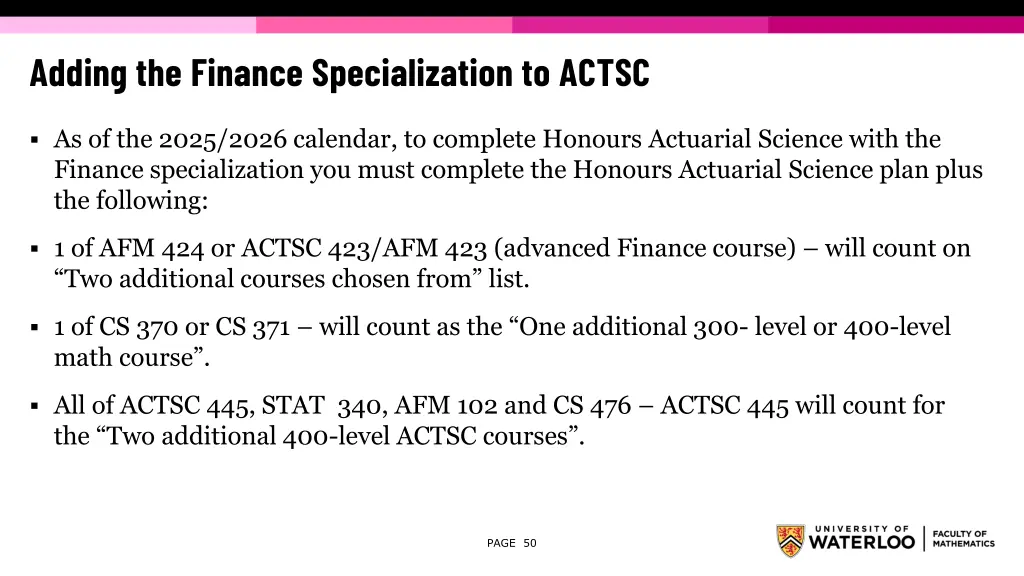 adding the finance specialization to actsc