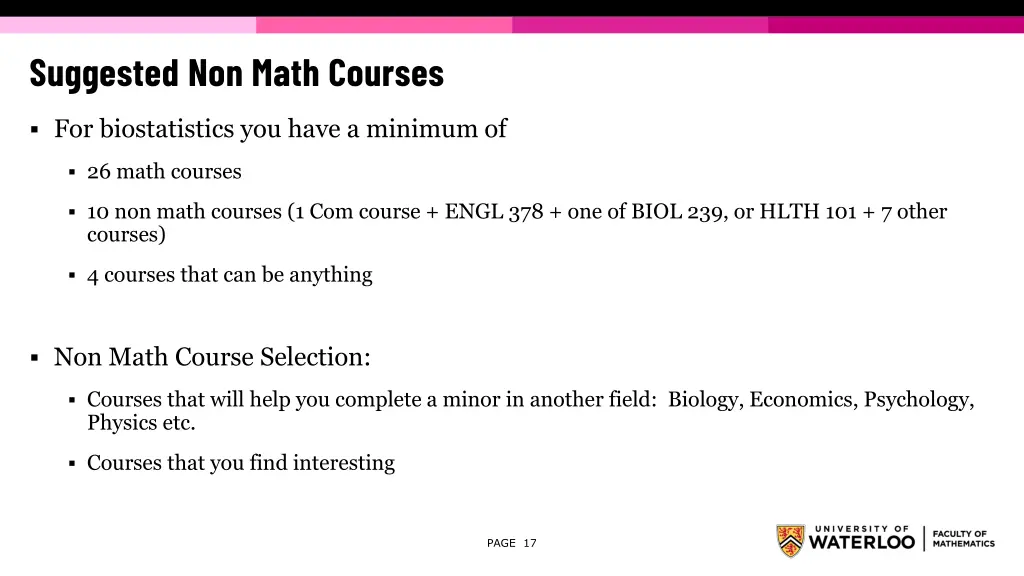 suggested non math courses 1