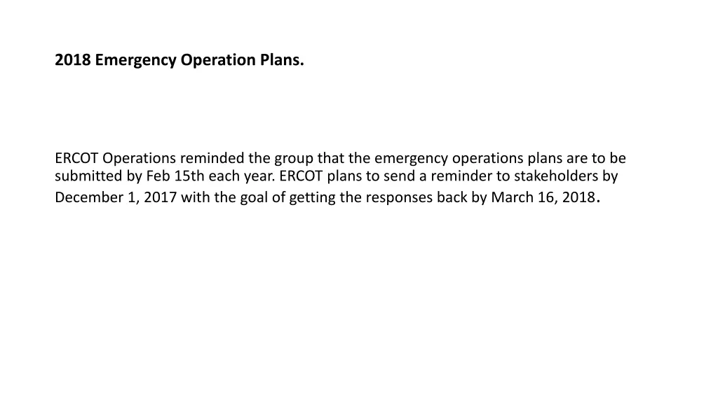 2018 emergency operation plans