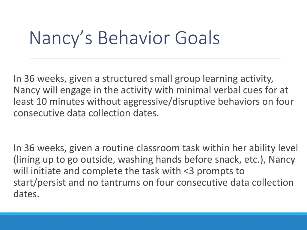 nancy s behavior goals