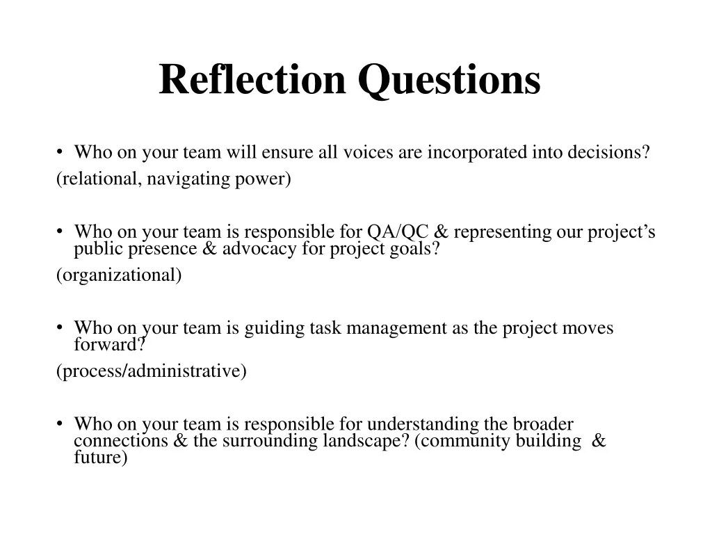 reflection questions