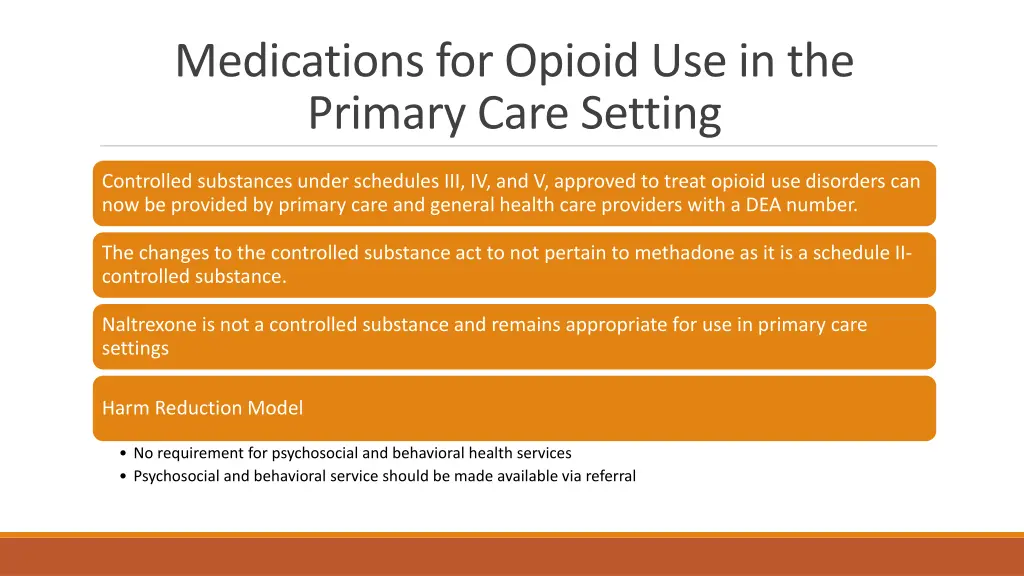 medications for opioid use in the primary care