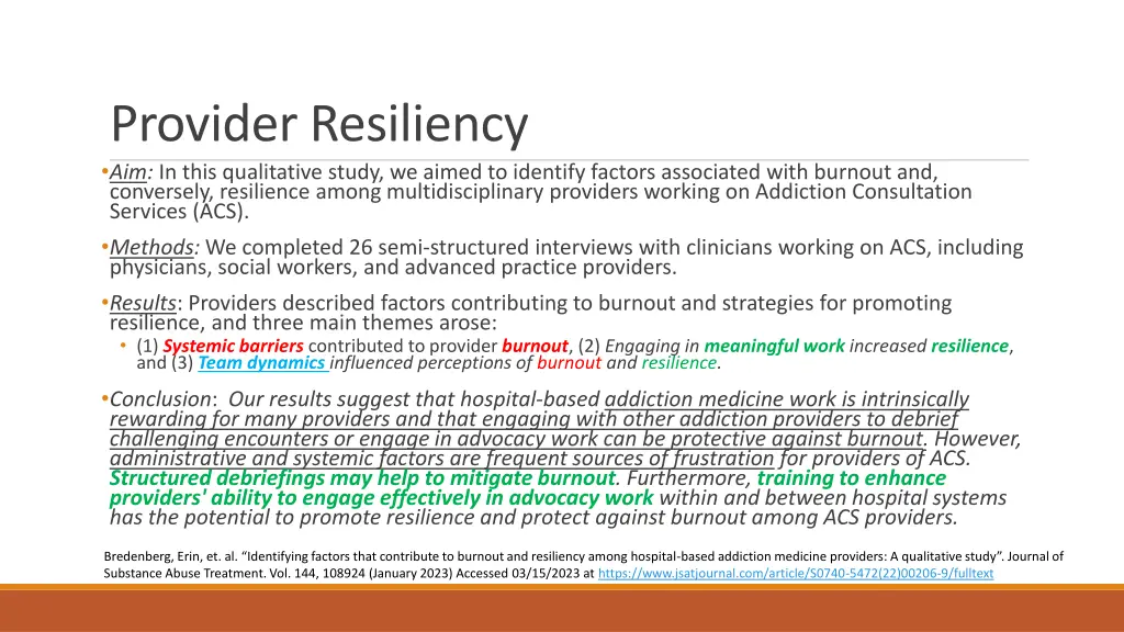 provider resiliency aim in this qualitative study