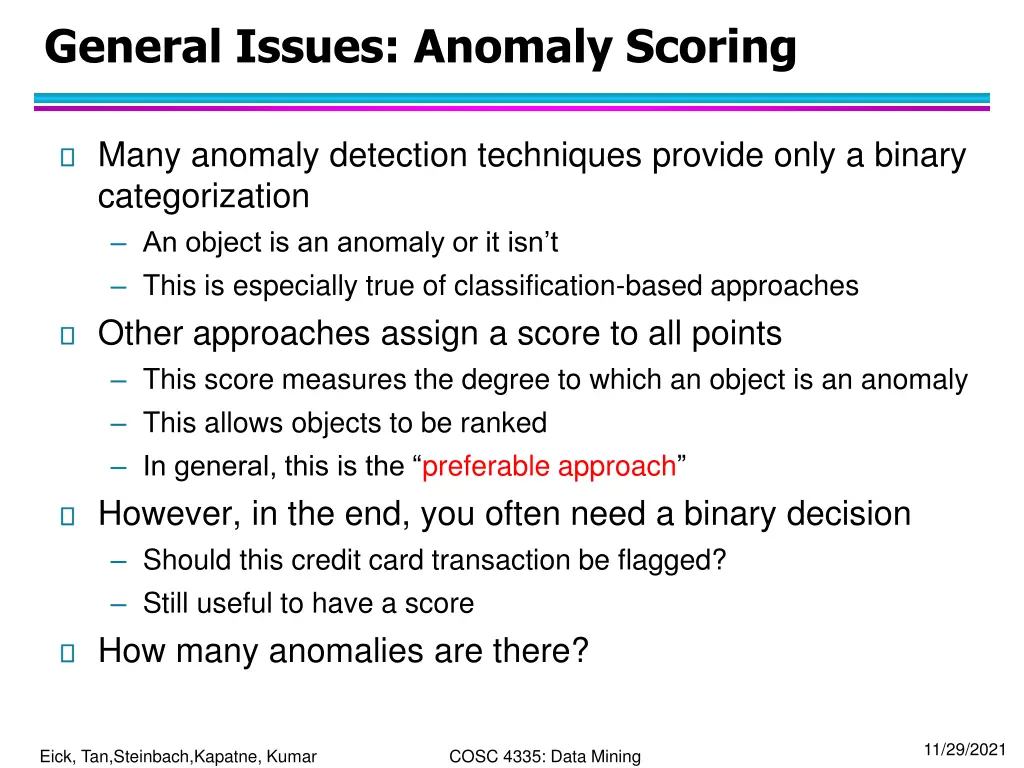 general issues anomaly scoring