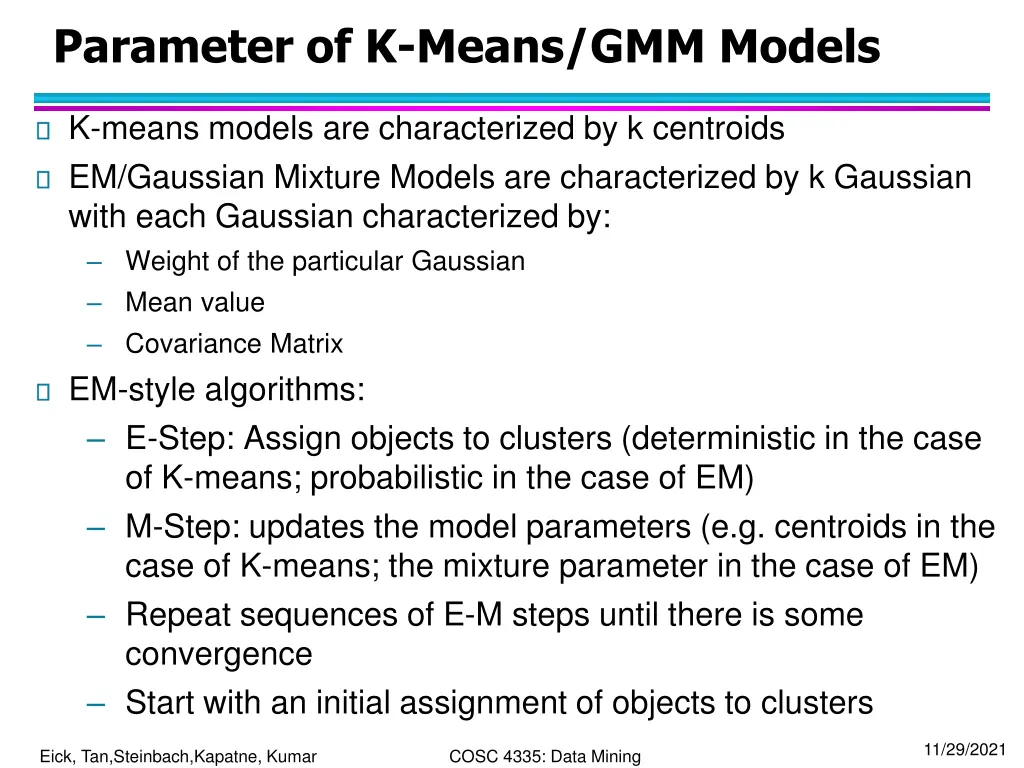 parameter of k means gmm models