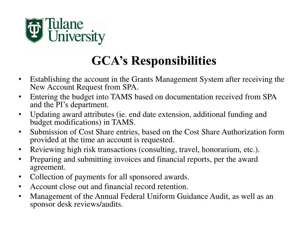 gca s responsibilities