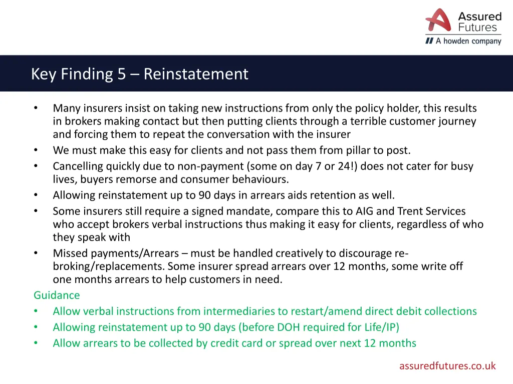 key finding 5 reinstatement