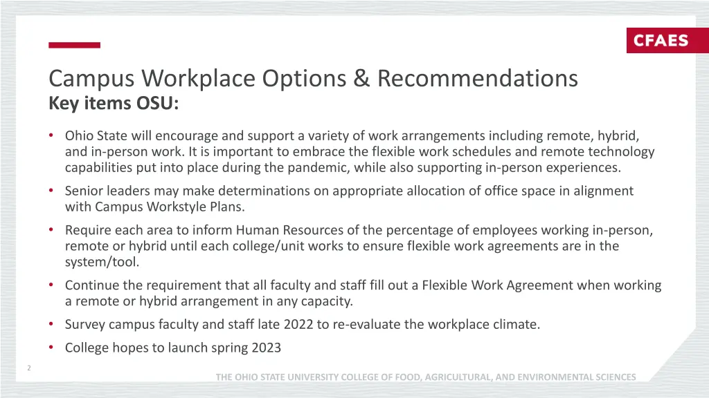campus workplace options recommendations
