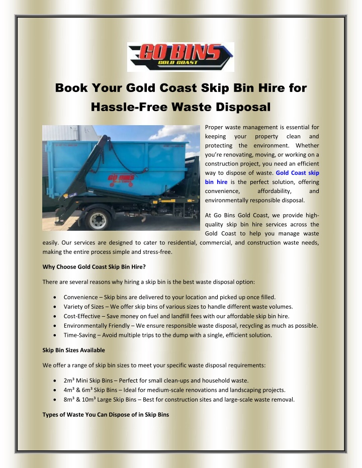 book your gold coast skip bin hire for hassle