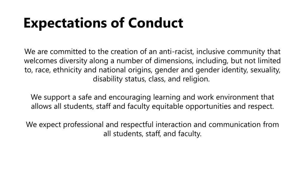 expectations of conduct