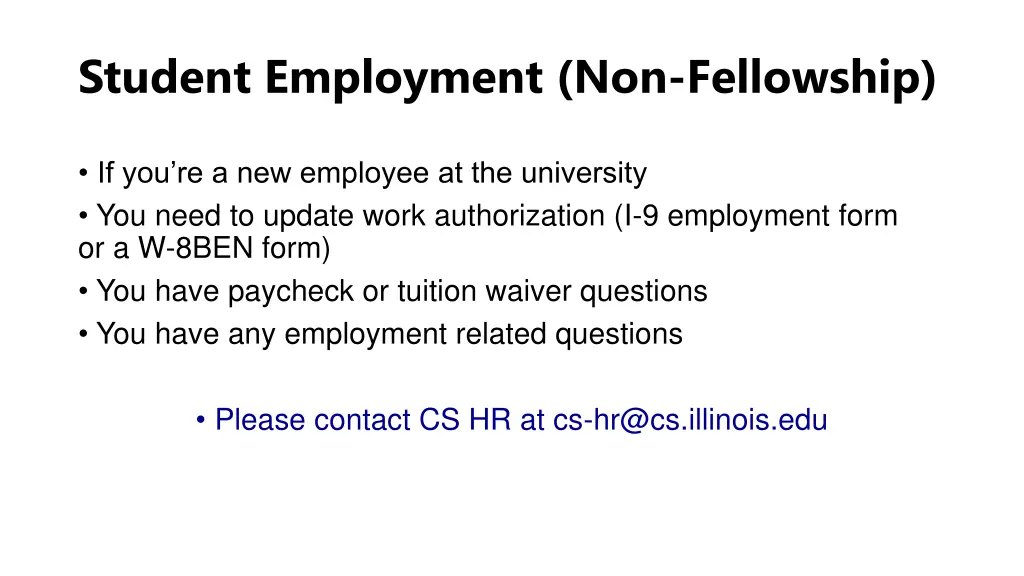 student employment non fellowship