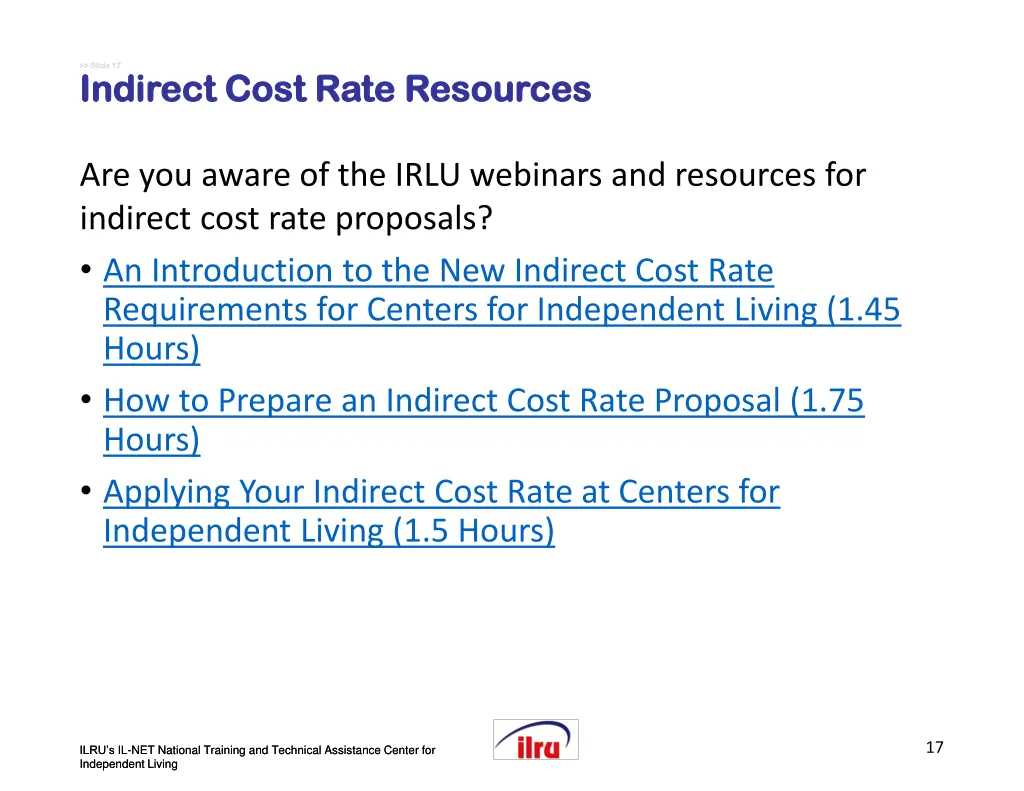 slide slide 17 indirect cost rate resources